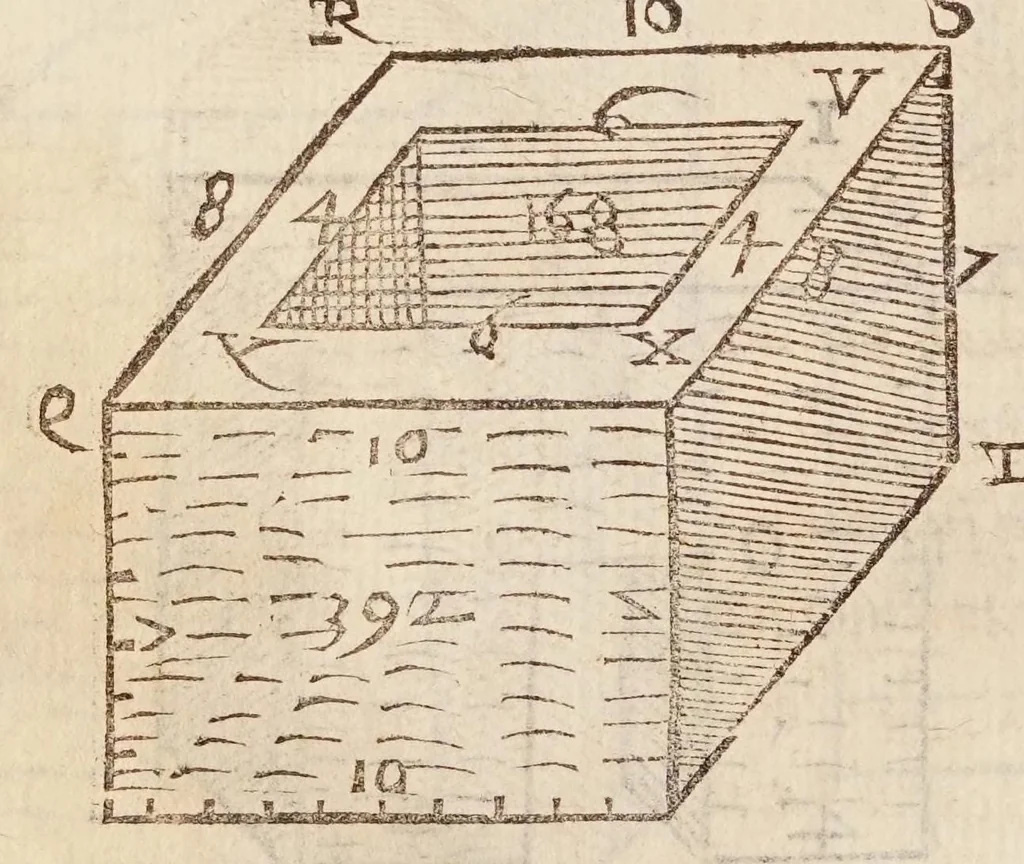 An illustration from Cosimo Bartoli ... Del modo di misvrare le distantie, le superficie, i corpi, le piante, le prouincie, le prospettiue, & tutte le altre cose terrene, che possono occorrere a gli huomini, secondo le uere regole d'Euclide, & de gli altri piu lodati scrittori, 1564, leaf 160