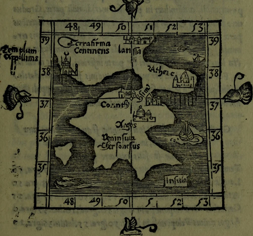 An illustration from Cosmographiae introductio cum quibusdam geometriae ac astronomiae principiis ad eam rem necessariis, 1541, leaf 46