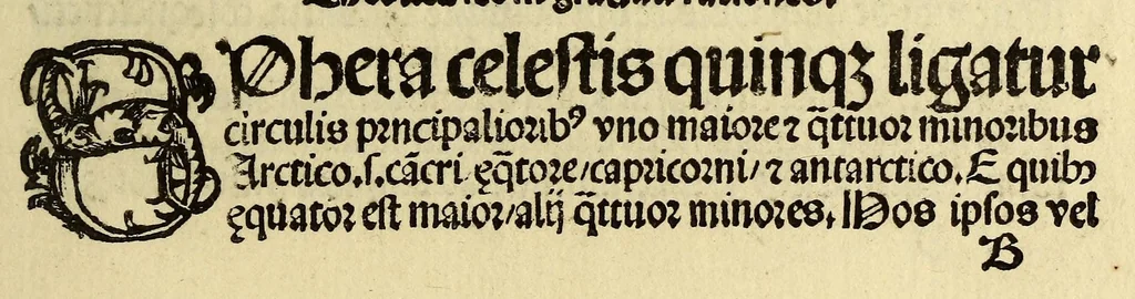 An illustration from Cosmographi[a]e introductio : cum quibusdam geometri[a]e ac astronomi[a]e principijs ad eam rem necessarijs. Insuper Quattuor Americi Vespucij nauigationes. : Uniuersalis cosmographi[a]e descriptio tam in solido [quam] plano, eis etiam insertis qu[a]e Ptholom[a]eo ignota, a nuperis reperta sunt, 1509, leaf 15
