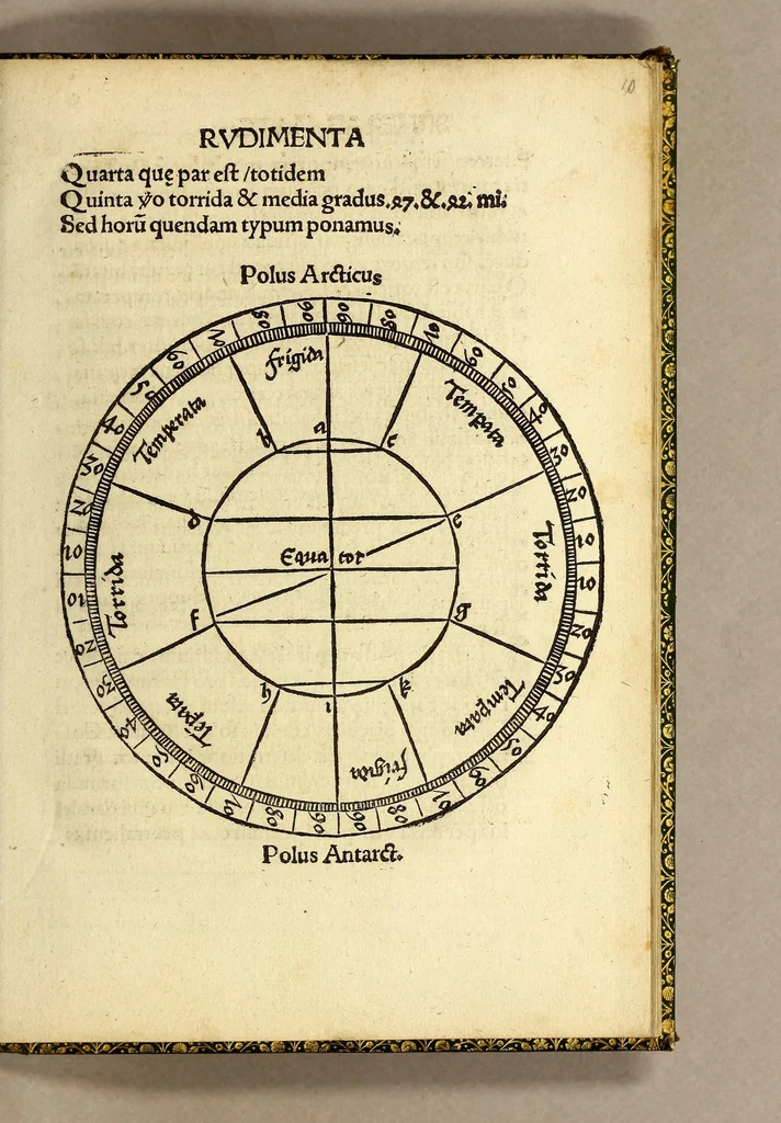 An illustration from Cosmographiae introductio, : cum quibusdam geometriae ac astronomiae principiis ad eam rem necessariis : insuper quatuor Americi Vespucij nauigationes. : Vniversalis Cbosmgraphiae [sic] descriptio tam in solido [quam] plano, eis etiam insertis qu[a]e Ptholom[a]eo ignota a nuperis reperta sunt, 1507, leaf 27