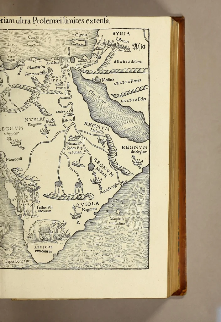 An illustration from Cosmographiae uniuersalis lib. VI. in quibus, iuxta certioris fidei scriptorum traditionem describuntur, omniu[m] habitabilis orbis partiu[m] situs, p[ro]priæq[ue] dotes. regionum topographicæ effigies .., 1550, leaf 83