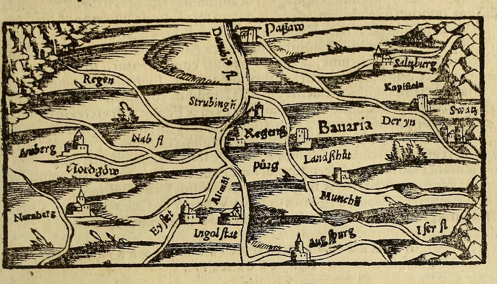 An illustration from Cosmographiae vniuersalis lib. VI. in quibus iuxta certioris fidei scriptores, sine omni cuiuscunq[ue] molestia, uel læsione, describuntur, omnium habitabilis orbis partium situs propriæq[ue] dotes. regionum topographicæ picturæ. ..., 1572, leaf 1049
