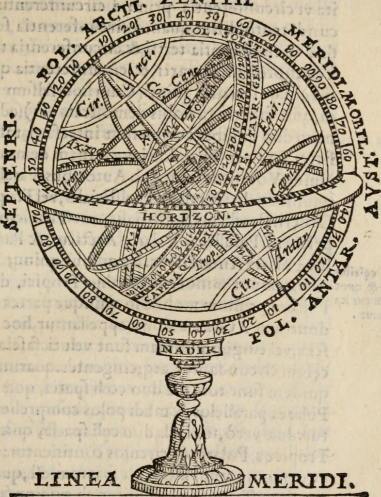 An illustration from Cosmographia in qvatvor libros distribvta summo ordine, miraqve facilitate, ac breuitate ad magnam Ptolemæi mathematicam constructionem, ad vniuersamque astrologiam institutens. Francisco Barocio ... avtore. Cum præfatione eiusdem autoris, in qua perfecta quidem astrologiæ diuisio, & enarratio autorum illustrium, & voluminum ab eis conscriptorum in singulis astrologiæ partibus habetur: Joannis de Sacrobosco verò 84 errores, et alij permulti suorum expositorum, & sectatorum ostenduntur. rationibusq[uam] redarguuntur. Præcesserunt etiam quædam communia mathematica, necnon arithmetica, & geometrica principia, nonnullæq[uam] propositiones, de quibus in toto opere sæpe fit mentio: ac demum locupletissimus index eorum, quæ ipsa Cosmographia continentur .., 1585, leaf 230