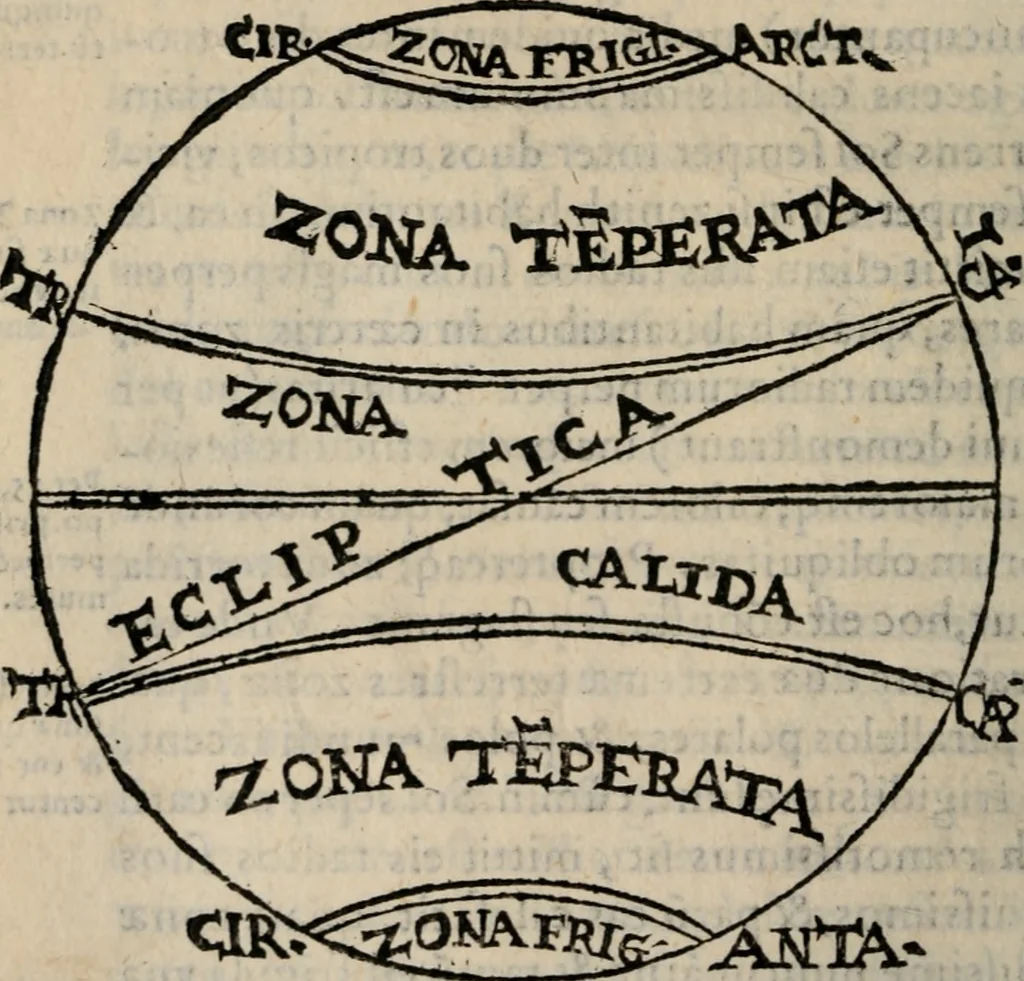 An illustration from Cosmographia in qvatvor libros distribvta summo ordine, miraqve facilitate, ac breuitate ad magnam Ptolemæi mathematicam constructionem, ad vniuersamque astrologiam institutens. Francisco Barocio ... avtore. Cum præfatione eiusdem autoris, in qua perfecta quidem astrologiæ diuisio, & enarratio autorum illustrium, & voluminum ab eis conscriptorum in singulis astrologiæ partibus habetur: Joannis de Sacrobosco verò 84 errores, et alij permulti suorum expositorum, & sectatorum ostenduntur. rationibusq[uam] redarguuntur. Præcesserunt etiam quædam communia mathematica, necnon arithmetica, & geometrica principia, nonnullæq[uam] propositiones, de quibus in toto opere sæpe fit mentio: ac demum locupletissimus index eorum, quæ ipsa Cosmographia continentur .., 1585, leaf 237