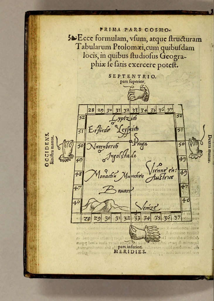 An illustration from Cosmographia Petri Apiani,, 1553, leaf 62