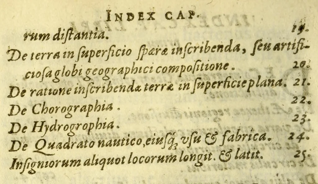 An illustration from Cosmographia siue geographia D. Iacobi Cheyneii ... duobus libris comprehensa. Accessit Gemmæ Phrysij medici ac mathematici De orbis diuisione, [et] insulis recenter inuentis, opusculum longe, quam ante hac castigatius, 1599, leaf 18