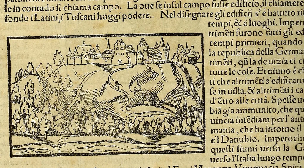 An illustration from Cosmographia vniuersale, nella quale secondo che n'hanno parlato : ipiu veraci scrittori, son designati i siti di tutti gli paësi. I siti de tutte le parti del mondo habitabile, & le proprie doti: le tauole topographice delle regioni ..., 1575, leaf 448