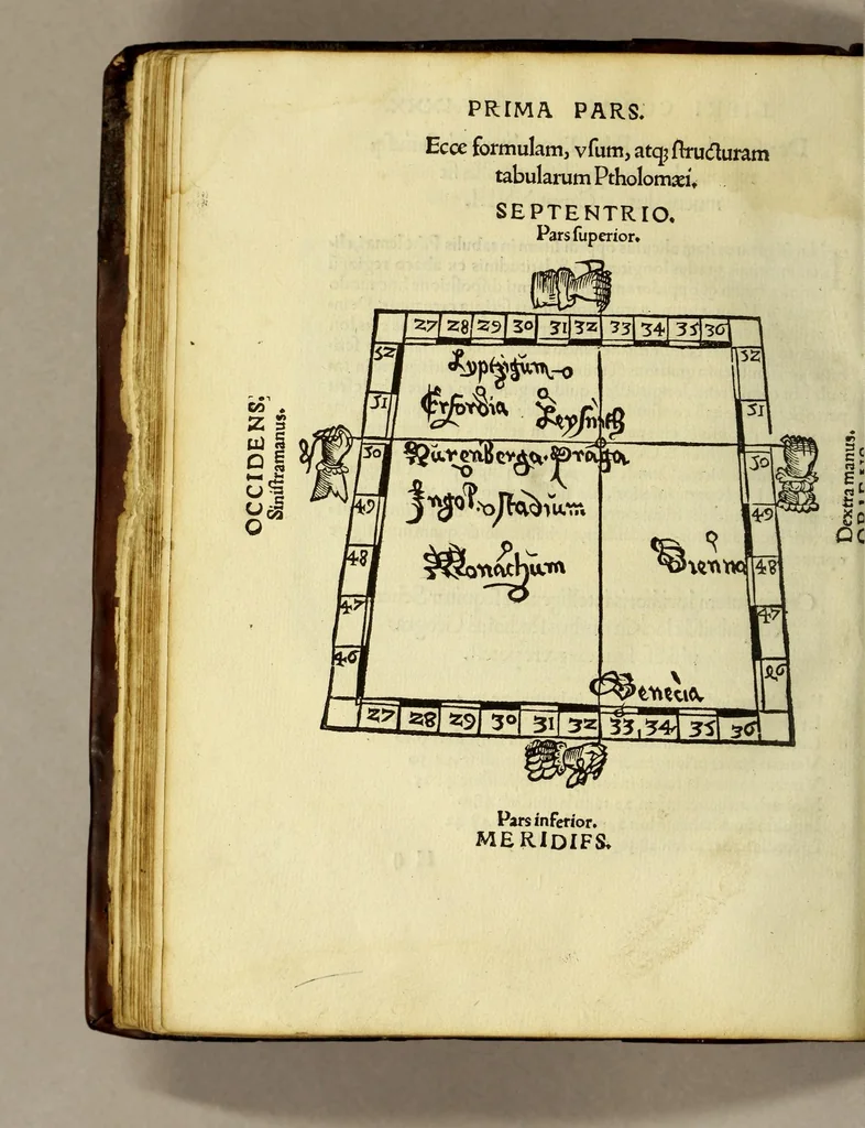 An illustration from Cosmographicus liber Petri Apiani mathematici,, 1534, leaf 64