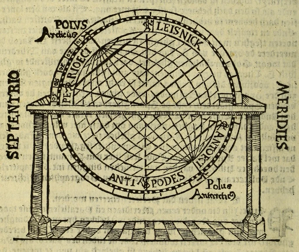 An illustration from Cosmographie, oft Beschrijuinghe der gheheelder werelt van Petrus Apianus, derdewerf ghecorrigeert van Gemma Frisio ... Metten zeecompasse ende anderen boecxkens byden selve[n] Gemma daer toegedaen, 1561, leaf 64