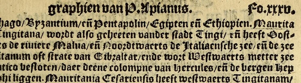 An illustration from Cosmographie, oft Beschrijuinghe der gheheelder werelt van Petrus Apianus, derdewerf ghecorrigeert van Gemma Frisio ... Metten zeecompasse ende anderen boecxkens byden selve[n] Gemma daer toegedaen, 1561, leaf 73