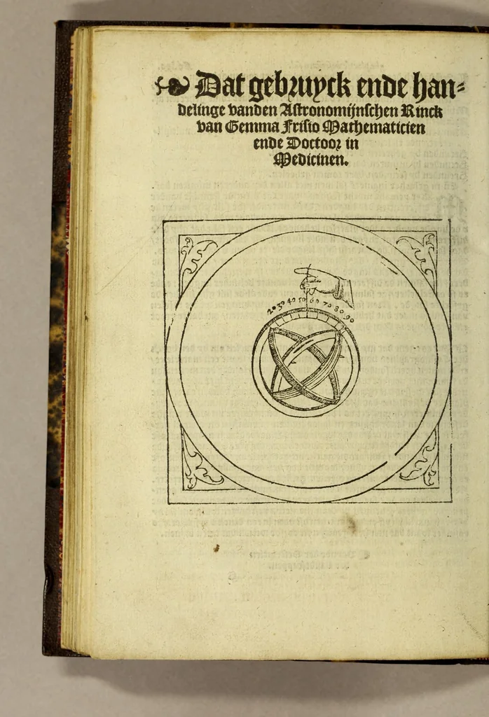 An illustration from Cosmographie, oft Beschrijuinghe der geheelder werelt van Petrus Apianus. derdwerf nu ghecorrigeert van Gemma Frisio ... Metten zeecompasse ende anderen boecxkens byden selve[n] Gemma daer toegedaen, 1553, leaf 138