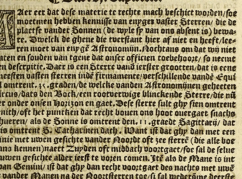 An illustration from Cosmographie, oft Beschrijuinghe der geheelder werelt van Petrus Apianus. derdwerf nu ghecorrigeert van Gemma Frisio ... Metten zeecompasse ende anderen boecxkens byden selve[n] Gemma daer toegedaen, 1553, leaf 145