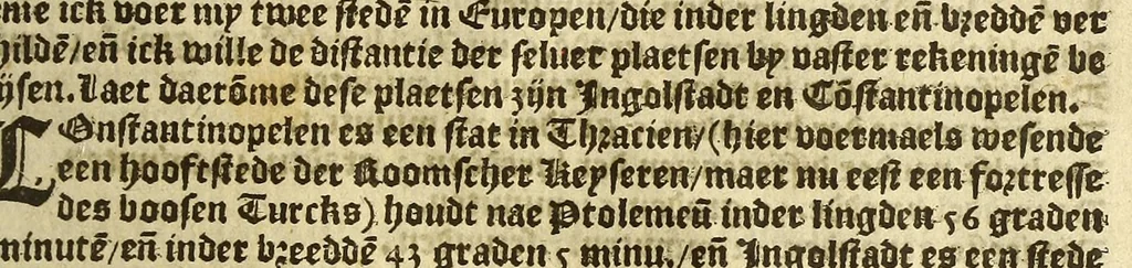 An illustration from Cosmographie, oft Beschrijuinghe der geheelder werelt van Petrus Apianus. derdwerf nu ghecorrigeert van Gemma Frisio ... Metten zeecompasse ende anderen boecxkens byden selve[n] Gemma daer toegedaen, 1553, leaf 47