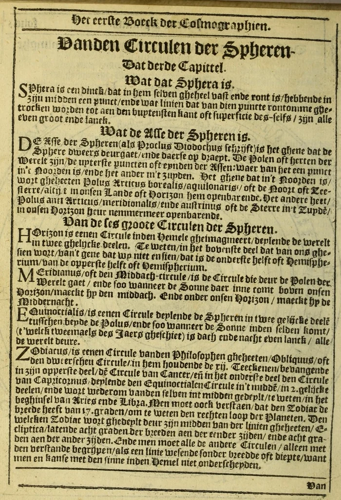 An illustration from Cosmographie. ofte Beschrijvinge de gheheelder werelt,, 1609, leaf 20