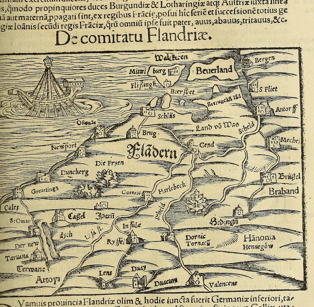 An illustration from Cosmographiæ uniuersalis lib. VI. in quibus iuxta certioris fidei scriptorum traditionem describuntur, omnium habitabilis orbis partium situs, propriæq[ue] dotes. regionum topographicæ effigies ..., 1554, leaf 203