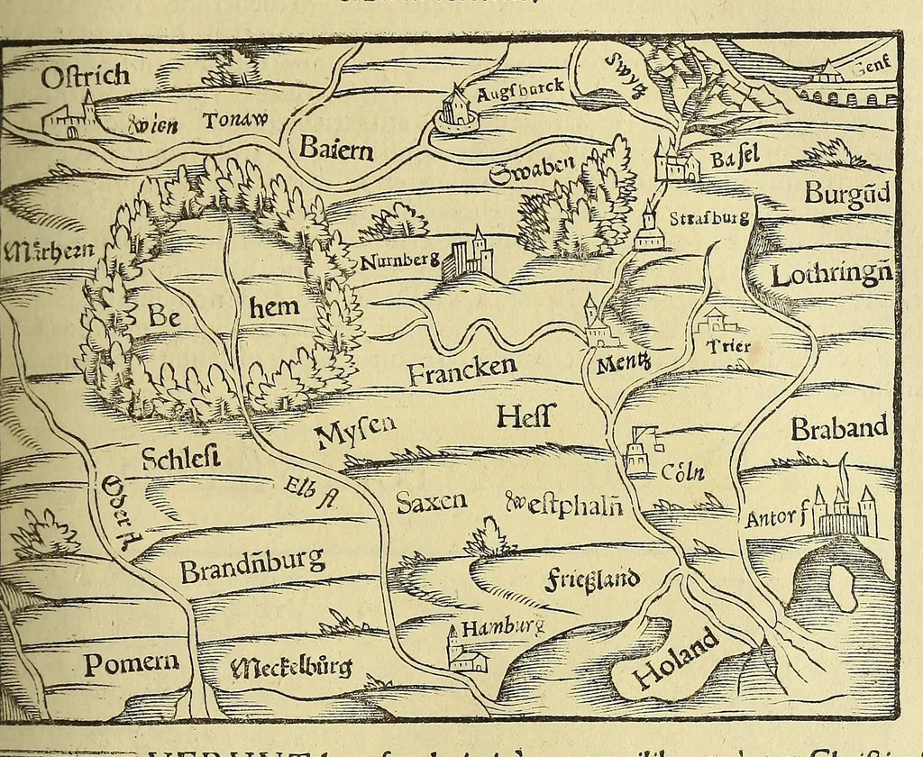 An illustration from Cosmographiæ uniuersalis lib. VI. in quibus iuxta certioris fidei scriptorum traditionem describuntur, omnium habitabilis orbis partium situs, propriæq[ue] dotes. regionum topographicæ effigies ..., 1554, leaf 349