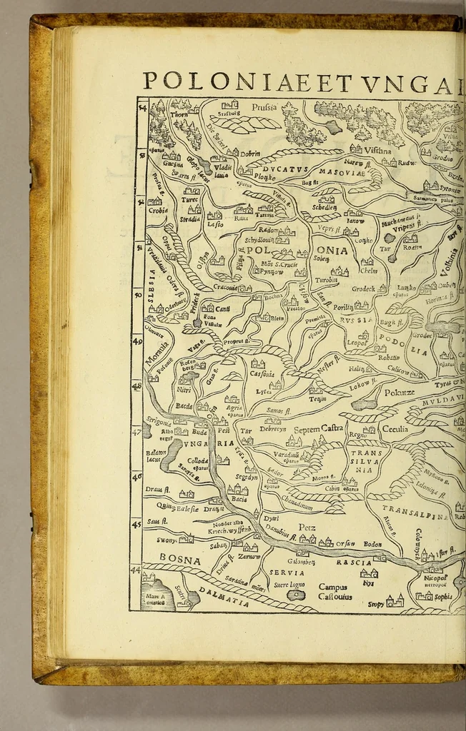 An illustration from Cosmographiæ uniuersalis lib. VI. in quibus iuxta certioris fidei scriptorum traditionem describuntur, omnium habitabilis orbis partium situs, propriæq[ue] dotes. regionum topographicæ effigies ..., 1554, leaf 66