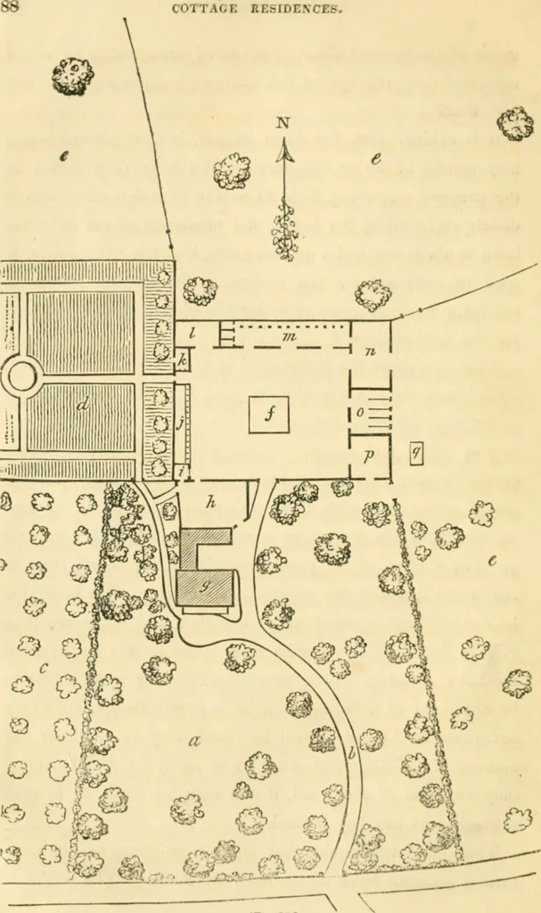 An illustration from Cottage residences : or, A series of designs for rural cottages and cottage villas, and their gardens and grounds ; adapted to North America, 1847, leaf 117