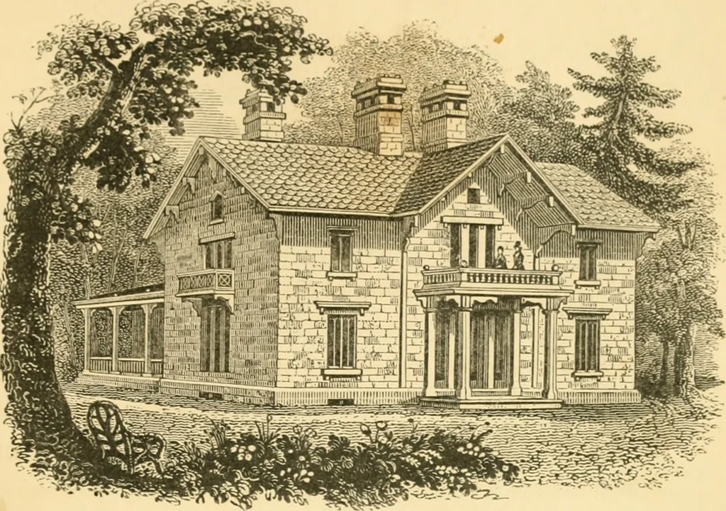 An illustration from Cottage residences : or, A series of designs for rural cottages and cottage villas, and their gardens and grounds ; adapted to North America, 1847, leaf 122