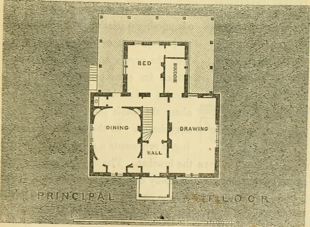 An illustration from Cottage residences : or, A series of designs for rural cottages and cottage villas, and their gardens and grounds ; adapted to North America, 1847, leaf 128