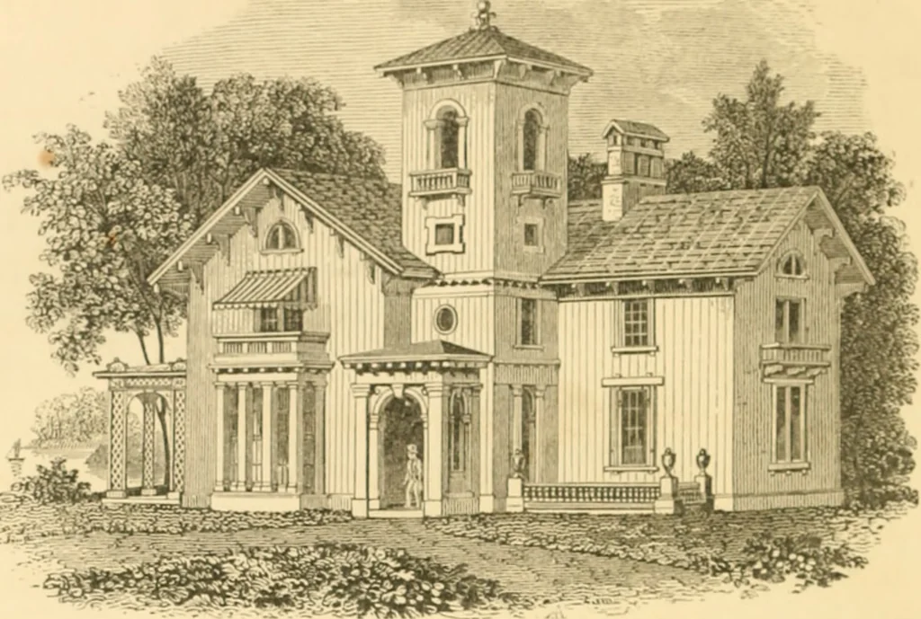 An illustration from Cottage residences : or, A series of designs for rural cottages and cottage villas, and their gardens and grounds ; adapted to North America, 1847, leaf 149