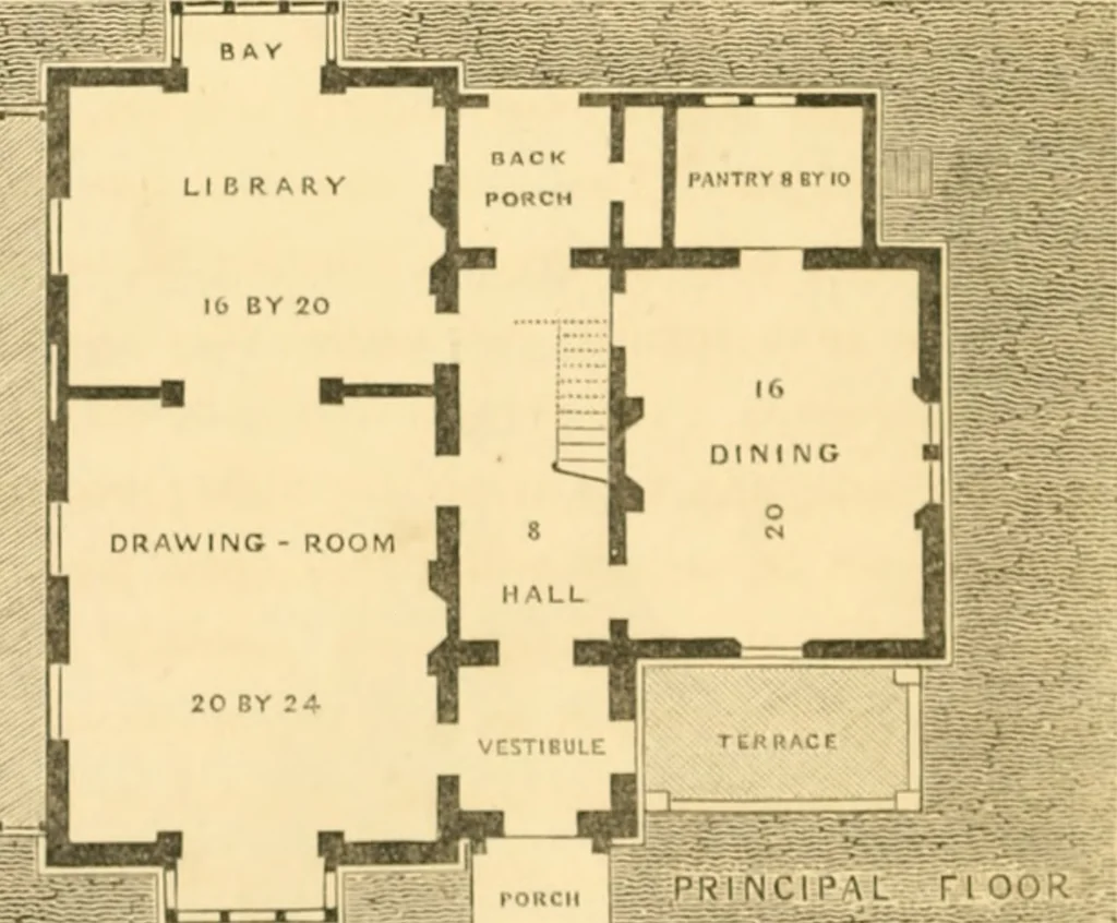 An illustration from Cottage residences : or, A series of designs for rural cottages and cottage villas, and their gardens and grounds ; adapted to North America, 1847, leaf 149