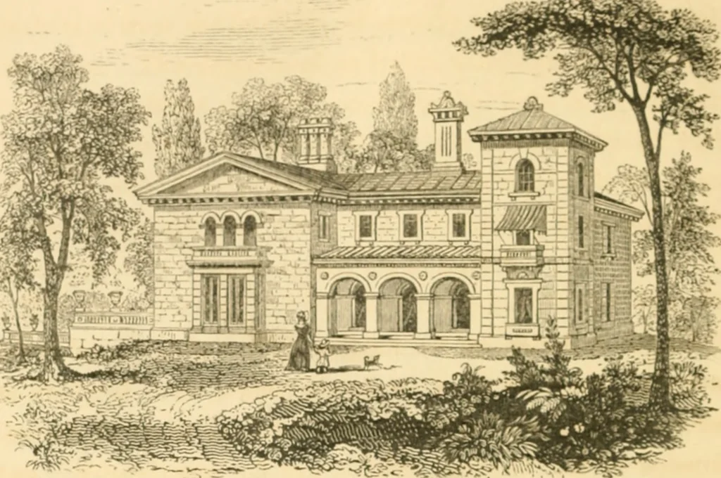 An illustration from Cottage residences : or, A series of designs for rural cottages and cottage villas, and their gardens and grounds ; adapted to North America, 1847, leaf 183