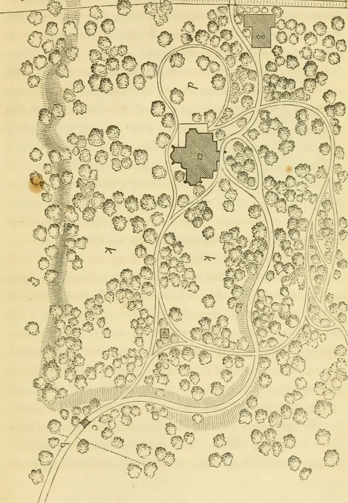An illustration from Cottage residences : or, A series of designs for rural cottages and cottage villas, and their gardens and grounds ; adapted to North America, 1847, leaf 212