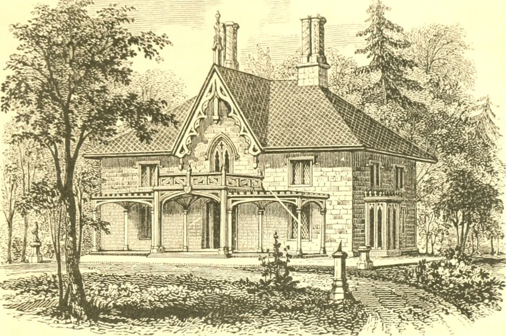 An illustration from Cottage residences : or, A series of designs for rural cottages and cottage villas, and their gardens and grounds ; adapted to North America, 1847, leaf 66
