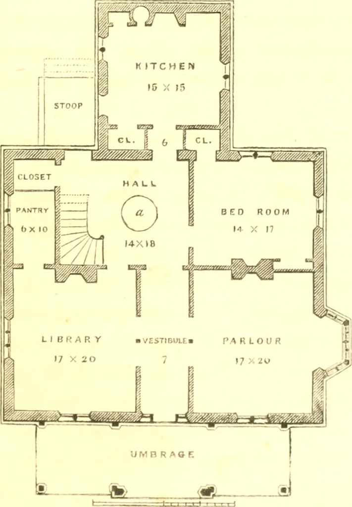 An illustration from Cottage residences : or, A series of designs for rural cottages and cottage villas, and their gardens and grounds ; adapted to North America, 1847, leaf 66