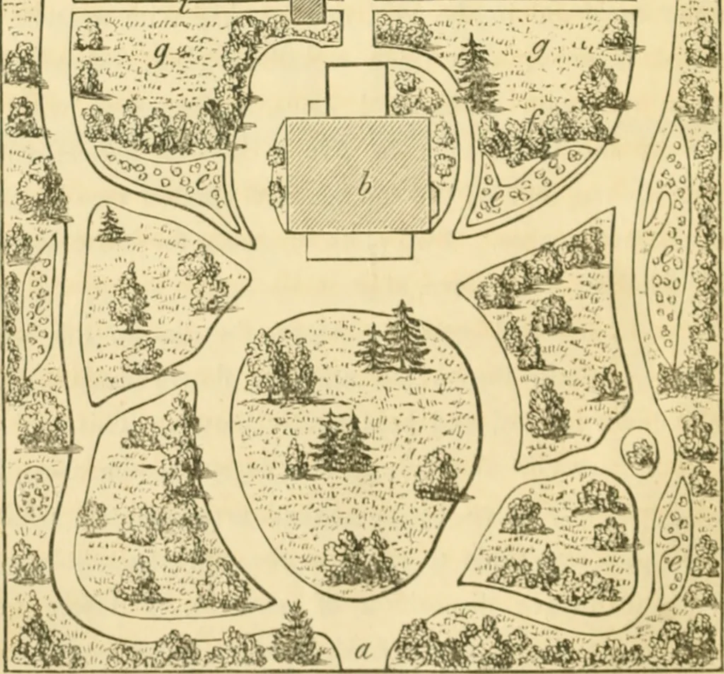 An illustration from Cottage residences : or, A series of designs for rural cottages and cottage villas, and their gardens and grounds ; adapted to North America, 1847, leaf 75