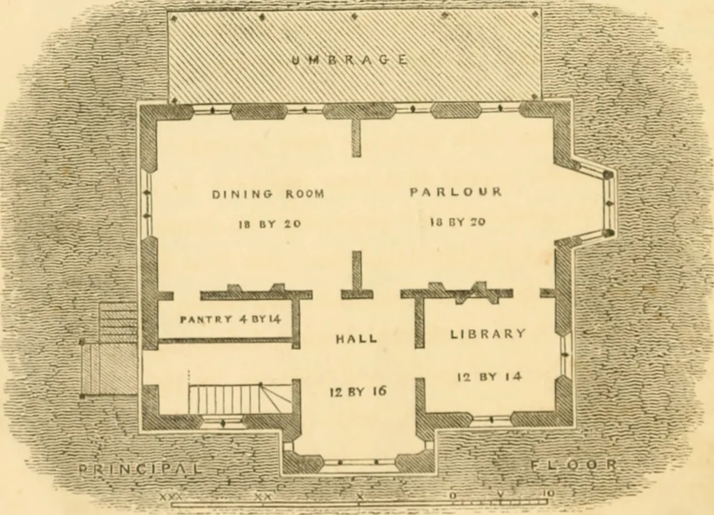 An illustration from Cottage residences : or, A series of designs for rural cottages and cottage villas, and their gardens and grounds ; adapted to North America, 1847, leaf 79