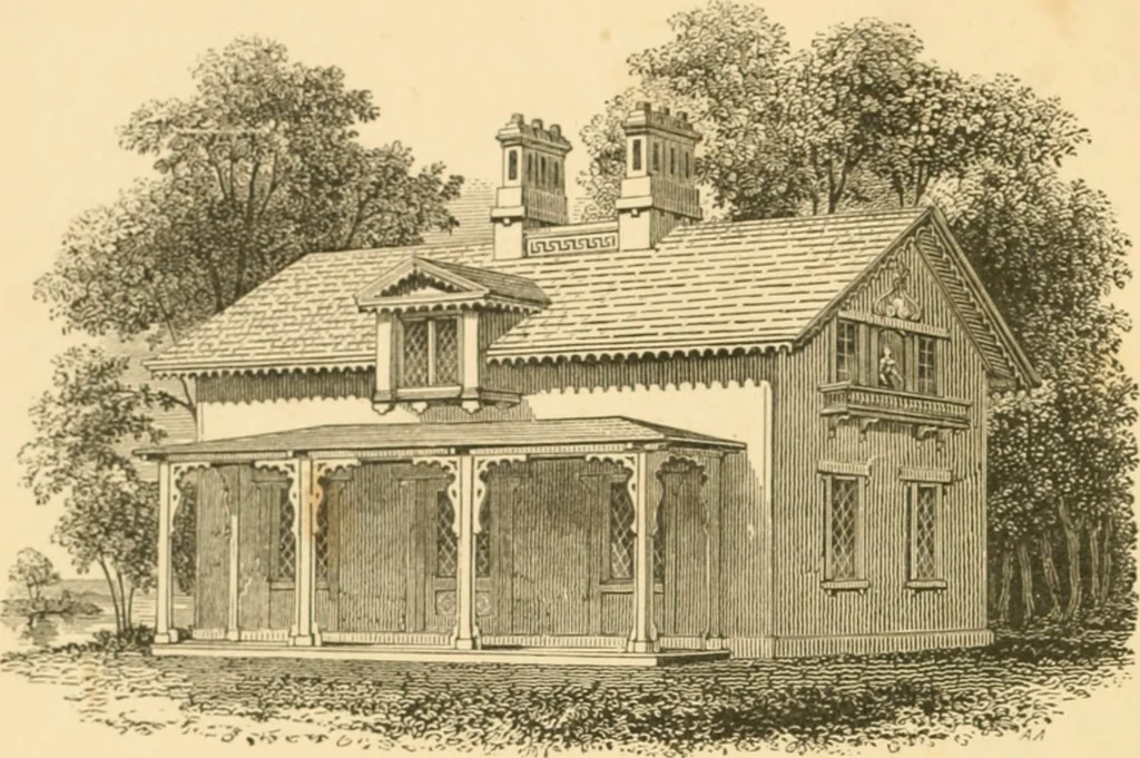 An illustration from Cottage residences : or, A series of designs for rural cottages and cottage villas, and their gardens and grounds ; adapted to North America, 1847, leaf 9