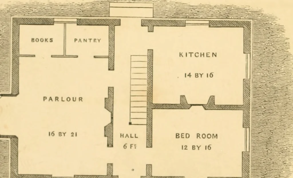 An illustration from Cottage residences : or, A series of designs for rural cottages and cottage villas, and their gardens and grounds ; adapted to North America, 1847, leaf 9