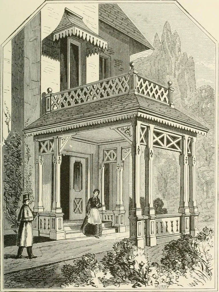 An illustration from Cottage residences; or, A series of designs for rural cottages and cottage villas, and their gardens and grounds, 1873, leaf 215