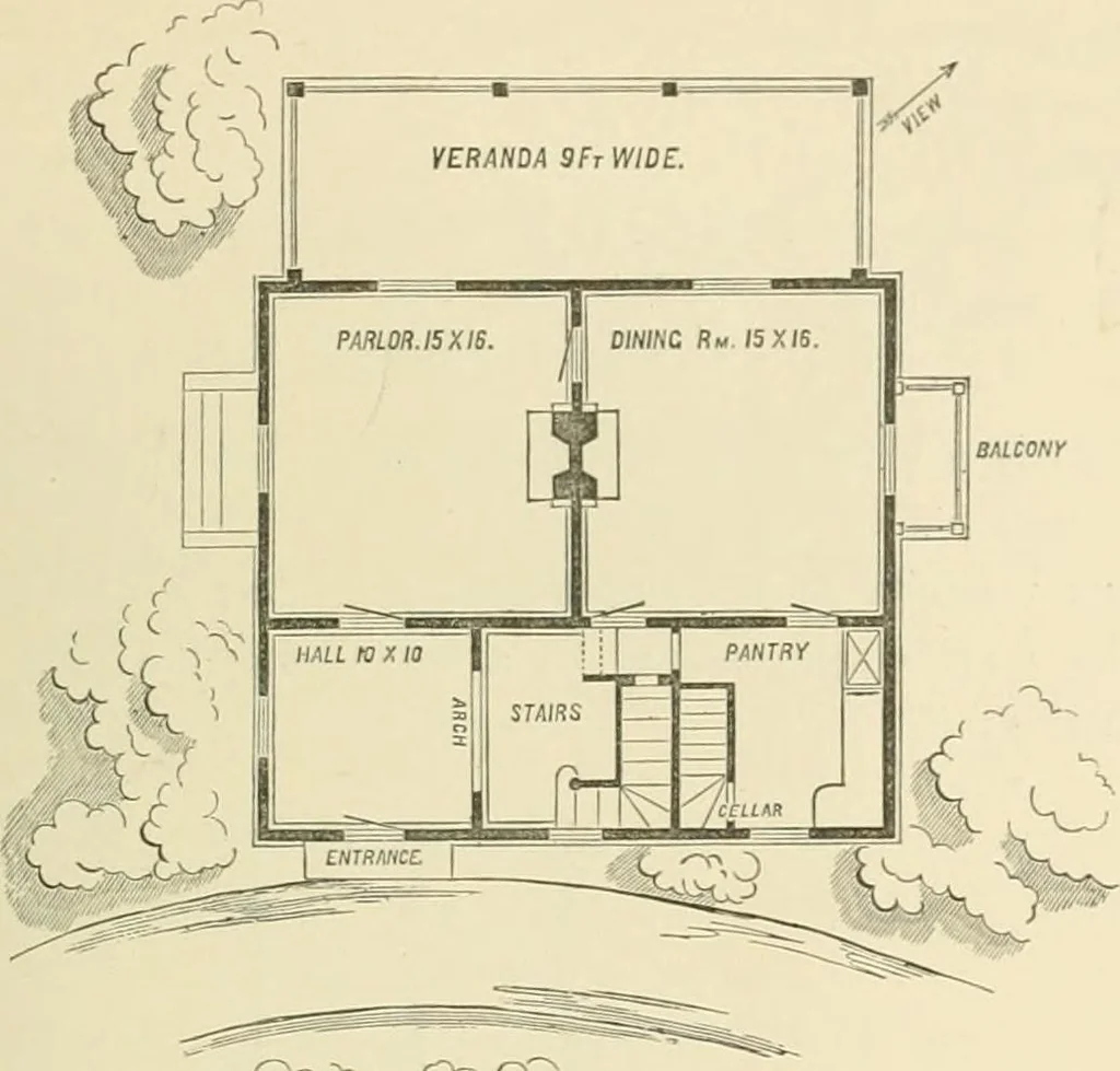 An illustration from Cottage residences; or, A series of designs for rural cottages and cottage villas, and their gardens and grounds, 1873, leaf 225