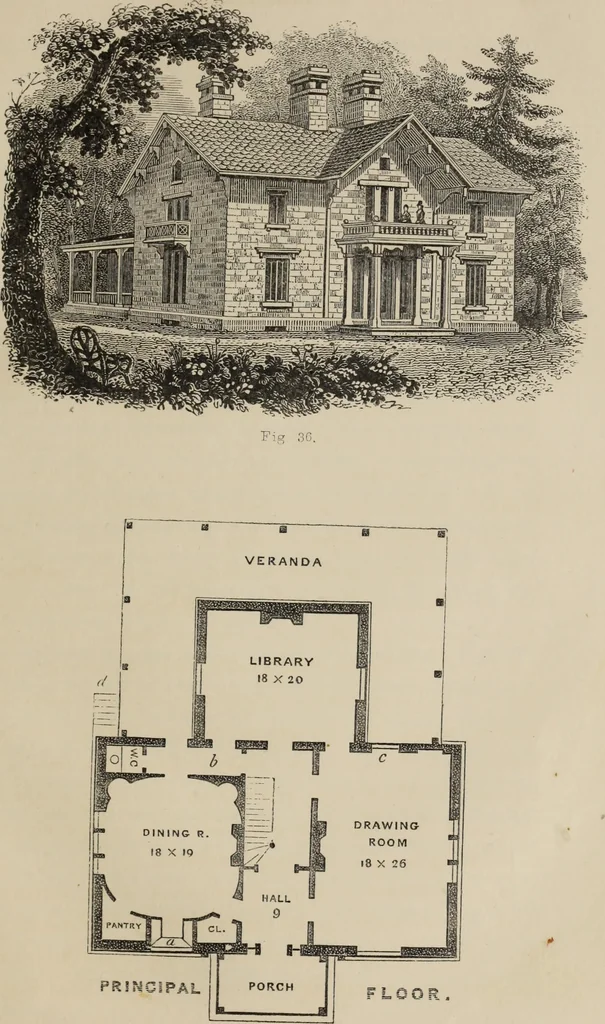 An illustration from Cottage residences : or, A series of designs for rural cottages and cottage villas, and their gardens and grounds. Adapted to North America, 1847, leaf 120