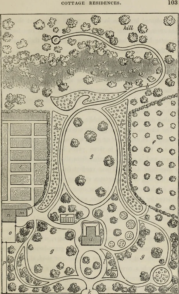 An illustration from Cottage residences : or, A series of designs for rural cottages and cottage villas, and their gardens and grounds. Adapted to North America, 1847, leaf 132
