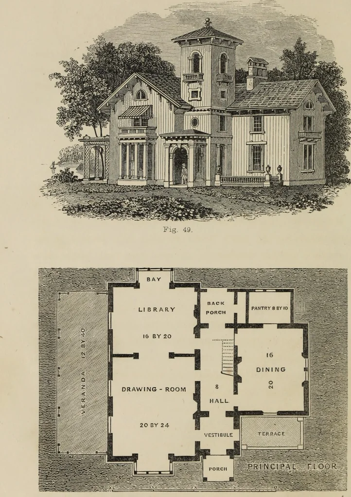 An illustration from Cottage residences : or, A series of designs for rural cottages and cottage villas, and their gardens and grounds. Adapted to North America, 1847, leaf 147