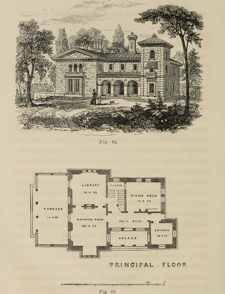 An illustration from Cottage residences : or, A series of designs for rural cottages and cottage villas, and their gardens and grounds. Adapted to North America, 1847, leaf 181