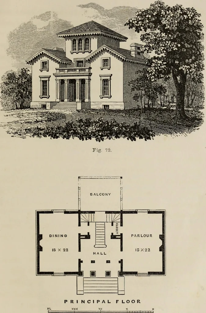 An illustration from Cottage residences : or, A series of designs for rural cottages and cottage villas, and their gardens and grounds. Adapted to North America, 1847, leaf 196