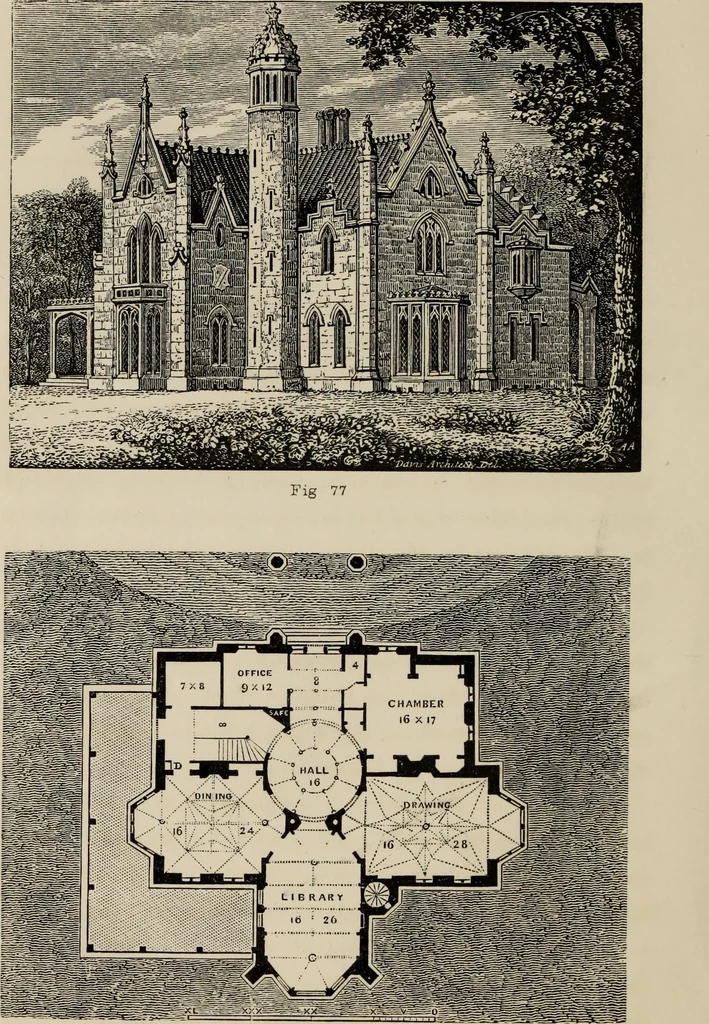 An illustration from Cottage residences : or, A series of designs for rural cottages and cottage villas, and their gardens and grounds. Adapted to North America, 1847, leaf 205