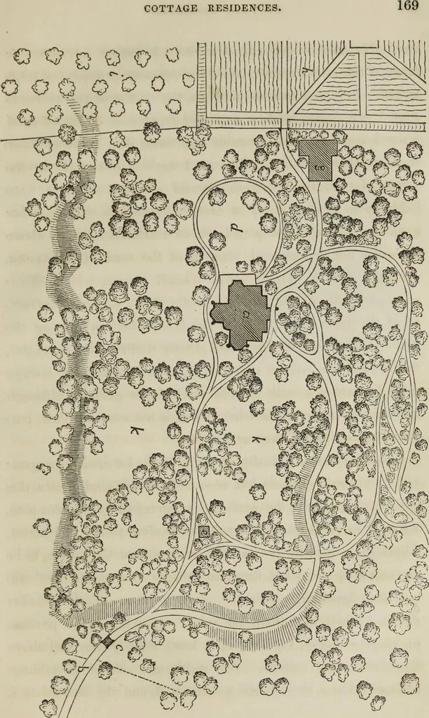 An illustration from Cottage residences : or, A series of designs for rural cottages and cottage villas, and their gardens and grounds. Adapted to North America, 1847, leaf 210