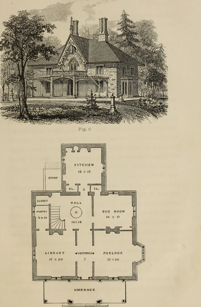 An illustration from Cottage residences : or, A series of designs for rural cottages and cottage villas, and their gardens and grounds. Adapted to North America, 1847, leaf 64