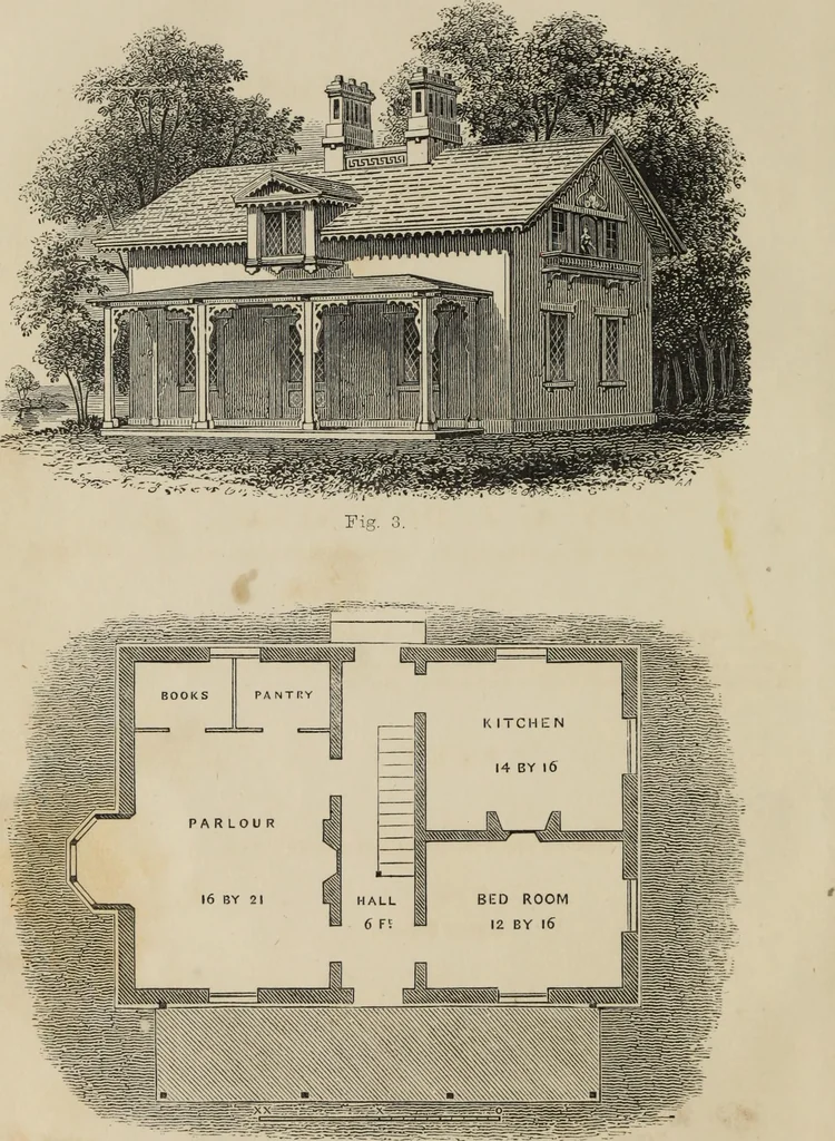 An illustration from Cottage residences : or, A series of designs for rural cottages and cottage villas, and their gardens and grounds. Adapted to North America, 1847, leaf 7