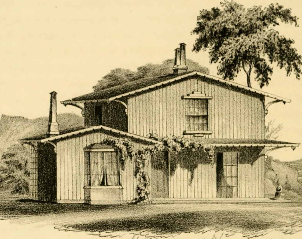 An illustration from Cottages and cottage life : containing plans for country houses, adapted to the means and wants of the people of the United States ; with directions for building and improving for the laying out and embellishing of grounds ; with some sketches of life in the country, 1848, leaf 157