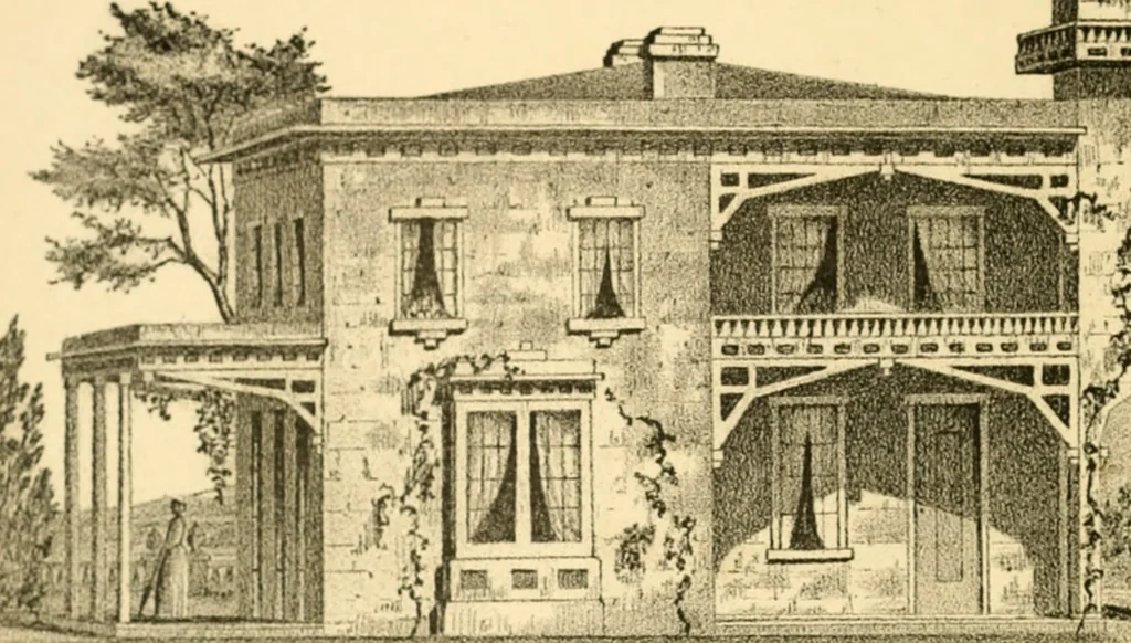 An illustration from Cottages and cottage life : containing plans for country houses, adapted to the means and wants of the people of the United States ; with directions for building and improving for the laying out and embellishing of grounds ; with some sketches of life in the country, 1848, leaf 7