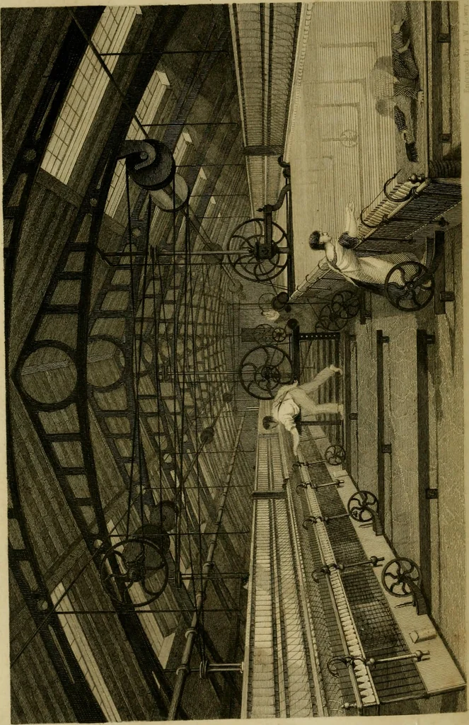 An illustration from History of the cotton manufacture in Great Britain : with a notice of its early history in the East, and in all the quarters of the globe : a description of the great mechanical inventions, which have caused its unexampled extension in Britain, and a view of the present state of the manufacture and the condition of the classes engaged in its several departments, 1835, leaf 253