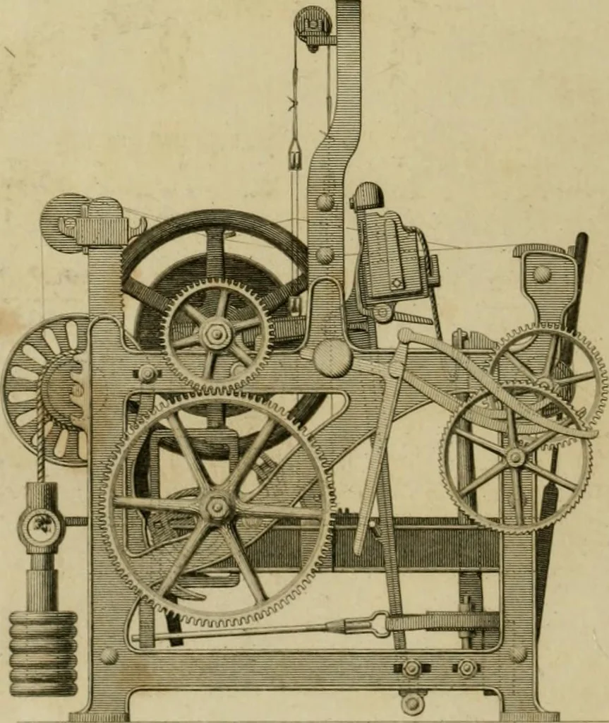 An illustration from History of the cotton manufacture in Great Britain : with a notice of its early history in the East, and in all the quarters of the globe : a description of the great mechanical inventions, which have caused its unexampled extension in Britain, and a view of the present state of the manufacture and the condition of the classes engaged in its several departments, 1835, leaf 279