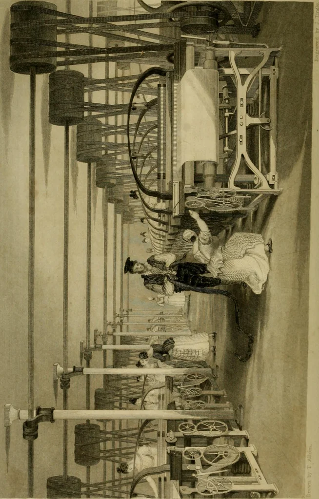 An illustration from History of the cotton manufacture in Great Britain : with a notice of its early history in the East, and in all the quarters of the globe : a description of the great mechanical inventions, which have caused its unexampled extension in Britain, and a view of the present state of the manufacture and the condition of the classes engaged in its several departments, 1835, leaf 287